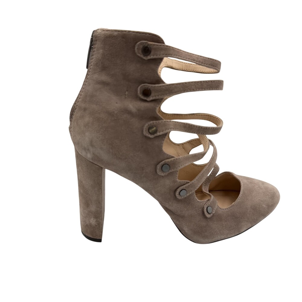 Vince Camuto Shoes Womens Size 8.5 Beige Suede Strappy Block Heel Pumps VC-Davel